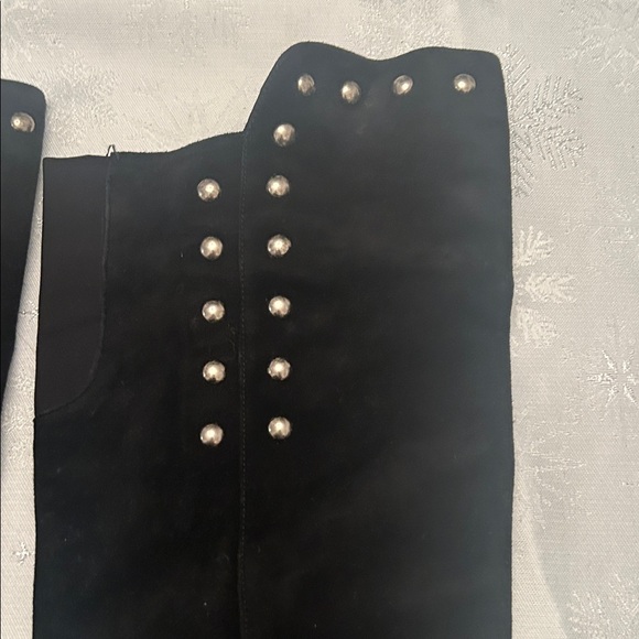 Stuart Weitzman Black Suede Knee-High Wedge Boots - Picture 12 of 14